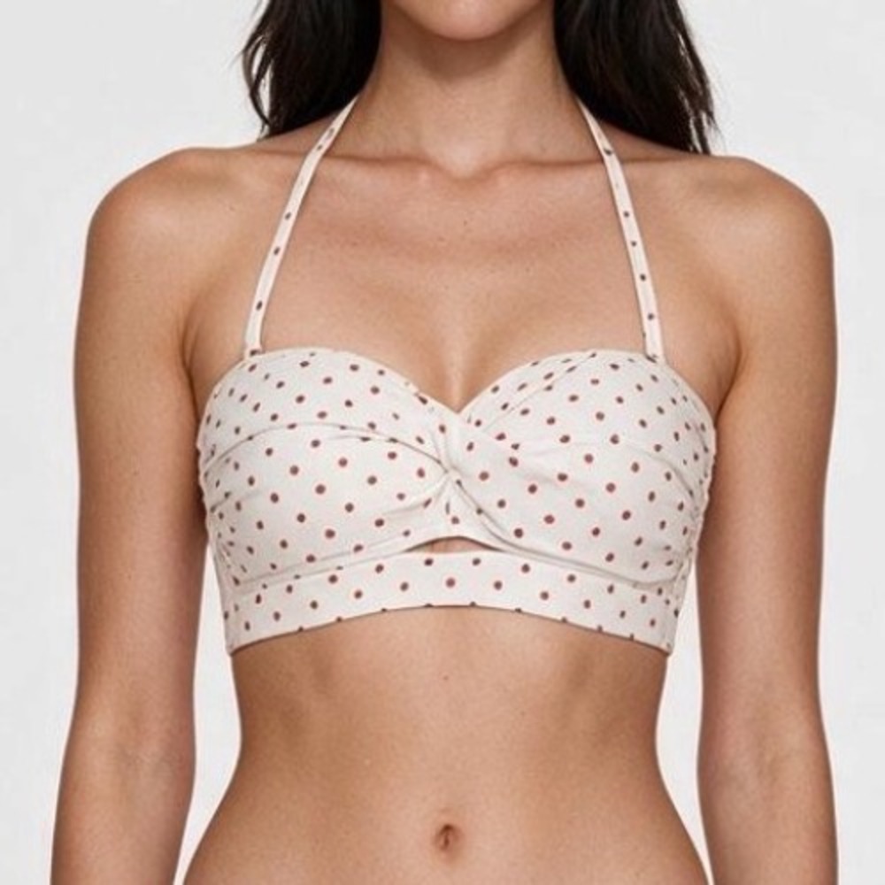 NWT Cremieux BIKINI TOP White w/Red Polka-Dot 1950's Style TWIST BANDEAU sz L